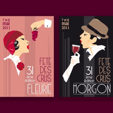 Cartes postales événement, Cru fleurie et cru Morgon - Style Art déco